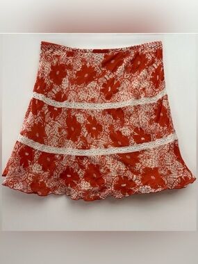 Vintage Calvin Klein Orange and White Floral Mini Skirt